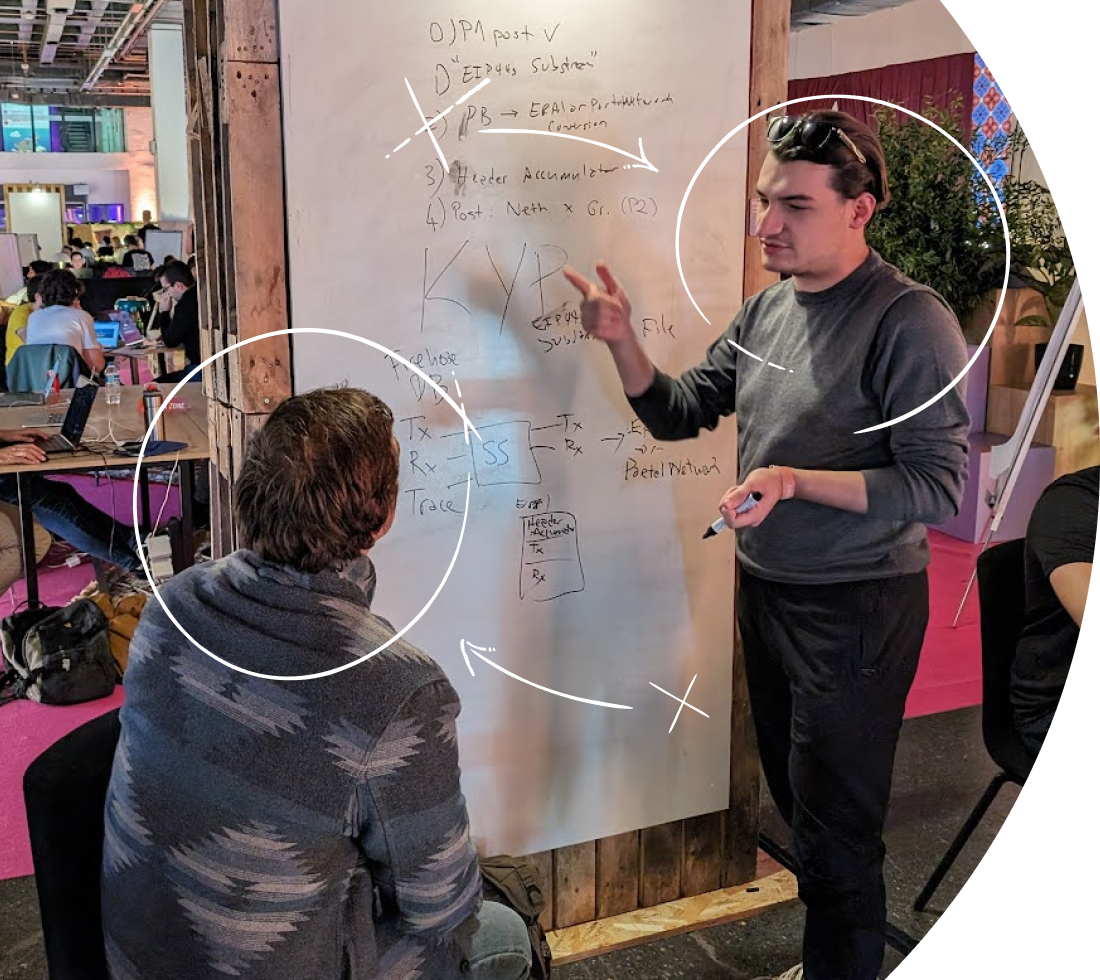 Talented engineers drawing math formulas on a blackboard